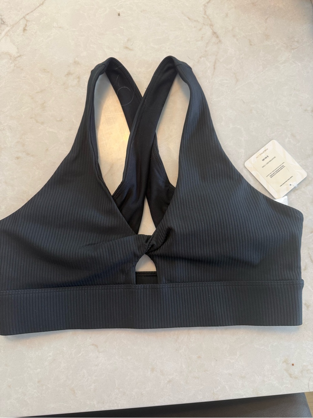 Fabletics Black Ribbed Twist-Front Sports Bra